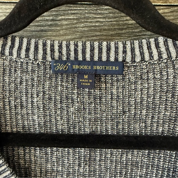 Brooks Brothers 346 Men’s Medium Linen Cotton V Neck Sweater Blue White Knit - Picture 4 of 7